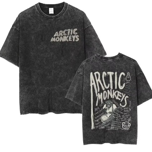 Retro Rock Arctic Monkeys Music Album Graphic T-Shrit Men'S Vintage Washed Oversized Short Sleeve T Shirt Y2K Hip Hop Streetwear