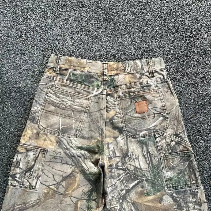 Men's Tree Branch Camouflage Jeans - American Style Y2K Wide Leg Retro Loose Fit Streetwear Camo Pants