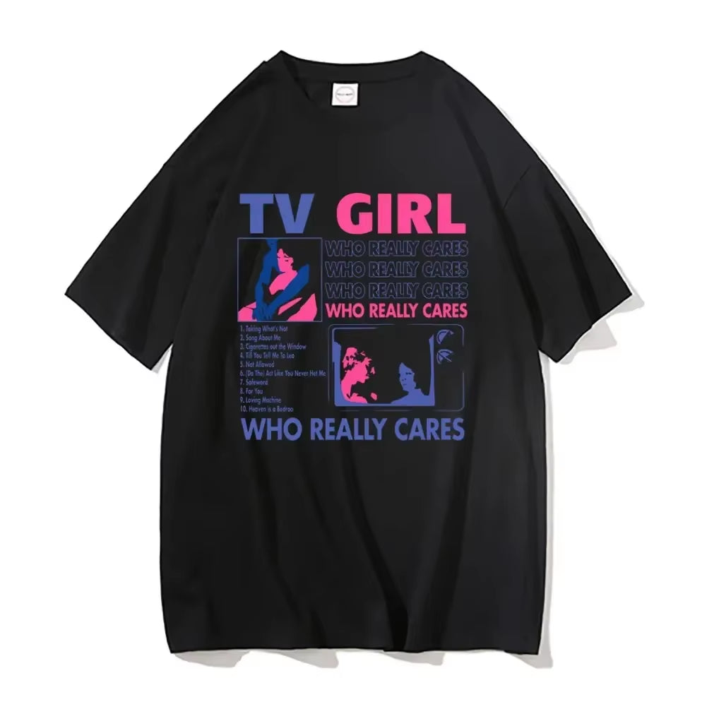 Trend TV Girl Lovers Rock Song Print Oversized Cotton T-Shirt for Men and Women - Hip Hop Short Sleeve Streetwear Tee