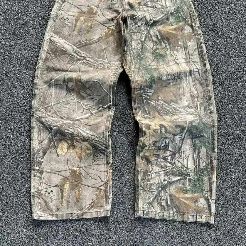 Men's Tree Branch Camouflage Jeans - American Style Y2K Wide Leg Retro Loose Fit Streetwear Camo Pants