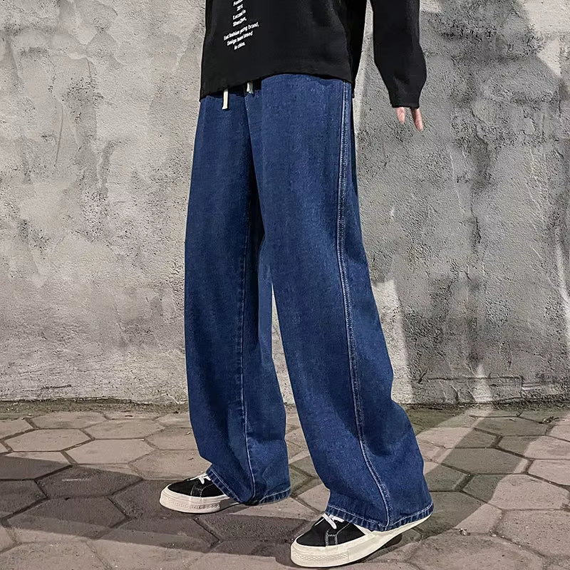 New Streetwear Loose Jeans Men Korean Style Fashion Loose Straight Wide Leg Pants Men'S Brand Clothing Black Light Blue