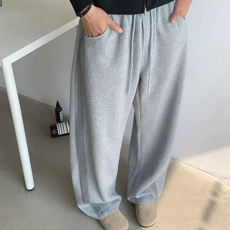 New Men'S Casual Pants Side Striped Wide Leg Outdoor Sports Pants Straight Sweatpants Neutral High-Quality Long Baggy Trousers