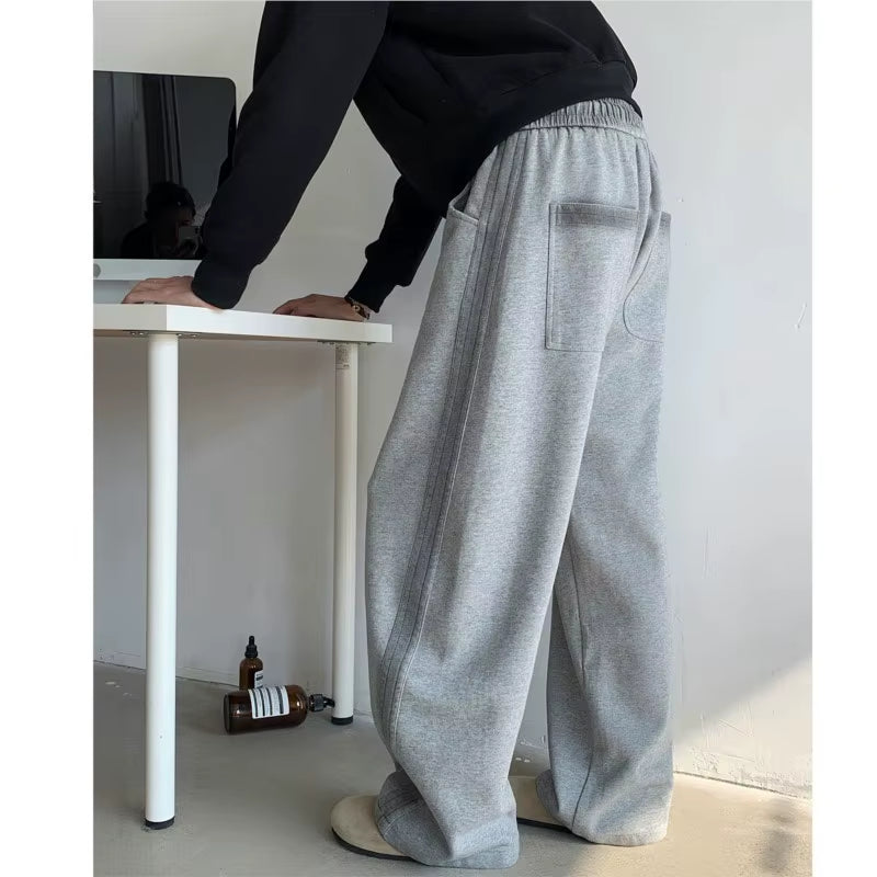 New Men'S Casual Pants Side Striped Wide Leg Outdoor Sports Pants Straight Sweatpants Neutral High-Quality Long Baggy Trousers