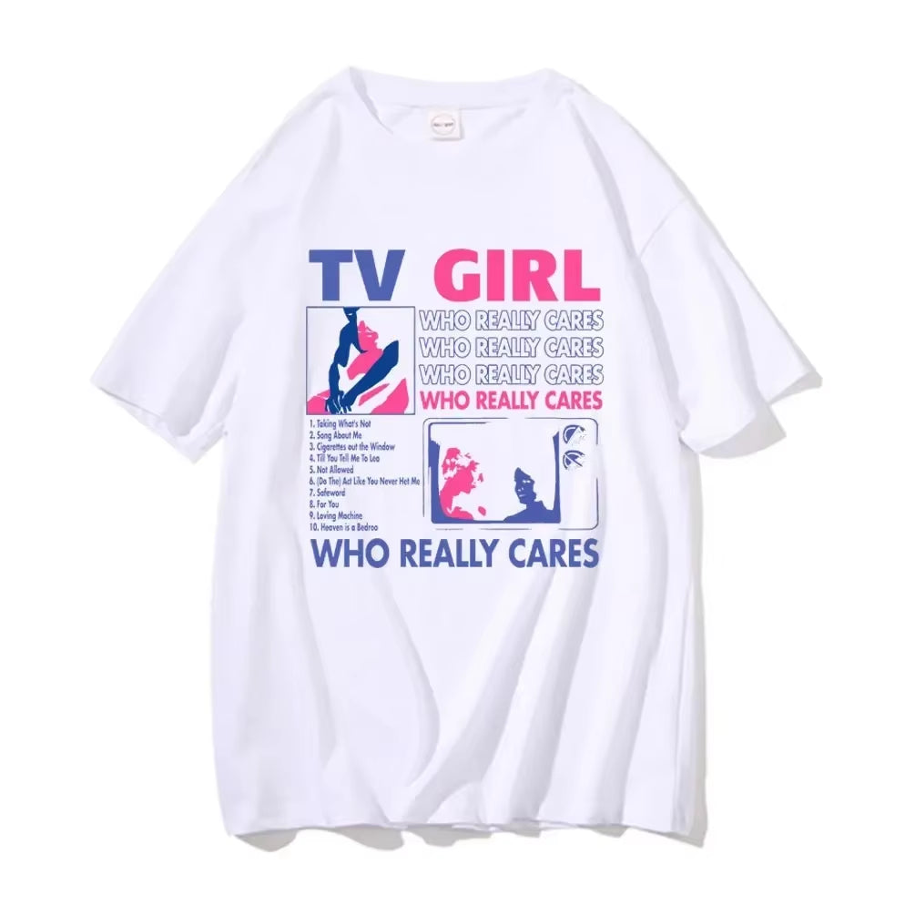 Trend TV Girl Lovers Rock Song Print Oversized Cotton T-Shirt for Men and Women - Hip Hop Short Sleeve Streetwear Tee