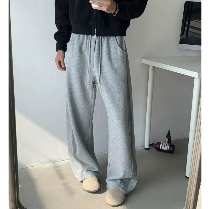 New Men'S Casual Pants Side Striped Wide Leg Outdoor Sports Pants Straight Sweatpants Neutral High-Quality Long Baggy Trousers
