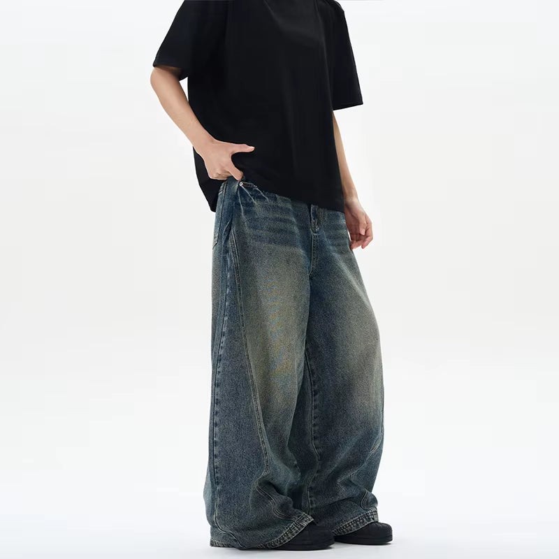 Elevate Your Street Style with Our Vintage-Inspired Oversized Wide Leg Denim Jeans for Men - Perfect for Spring and Autumn!