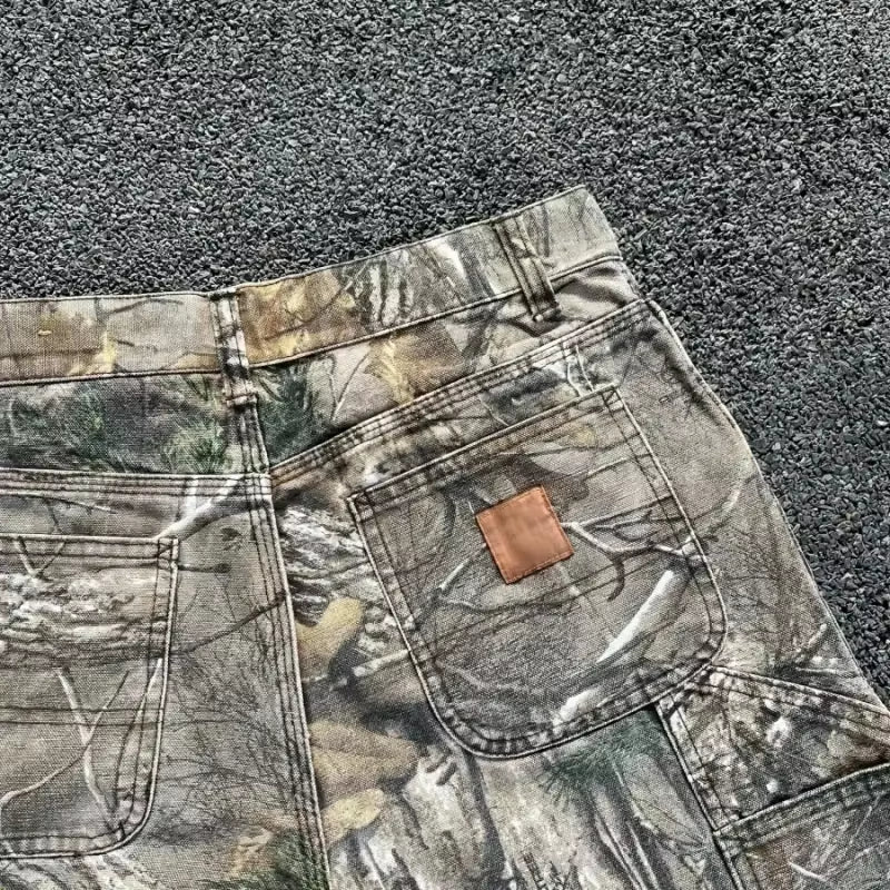 Men's Tree Branch Camouflage Jeans - American Style Y2K Wide Leg Retro Loose Fit Streetwear Camo Pants
