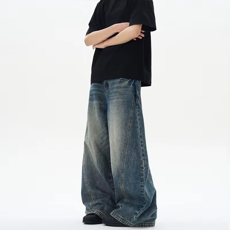 Elevate Your Street Style with Our Vintage-Inspired Oversized Wide Leg Denim Jeans for Men - Perfect for Spring and Autumn!