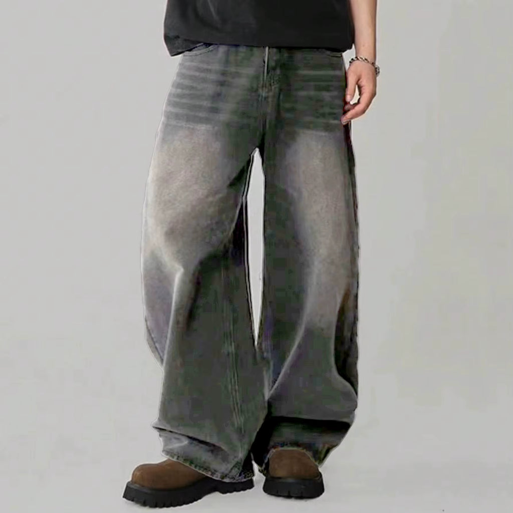 Men's Korean Style Four Season Casual Jeans - High Street Straight Loose Wide Leg in Black, Grey, and Blue