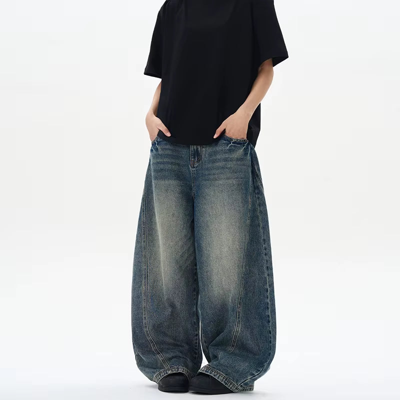 Elevate Your Street Style with Our Vintage-Inspired Oversized Wide Leg Denim Jeans for Men - Perfect for Spring and Autumn!