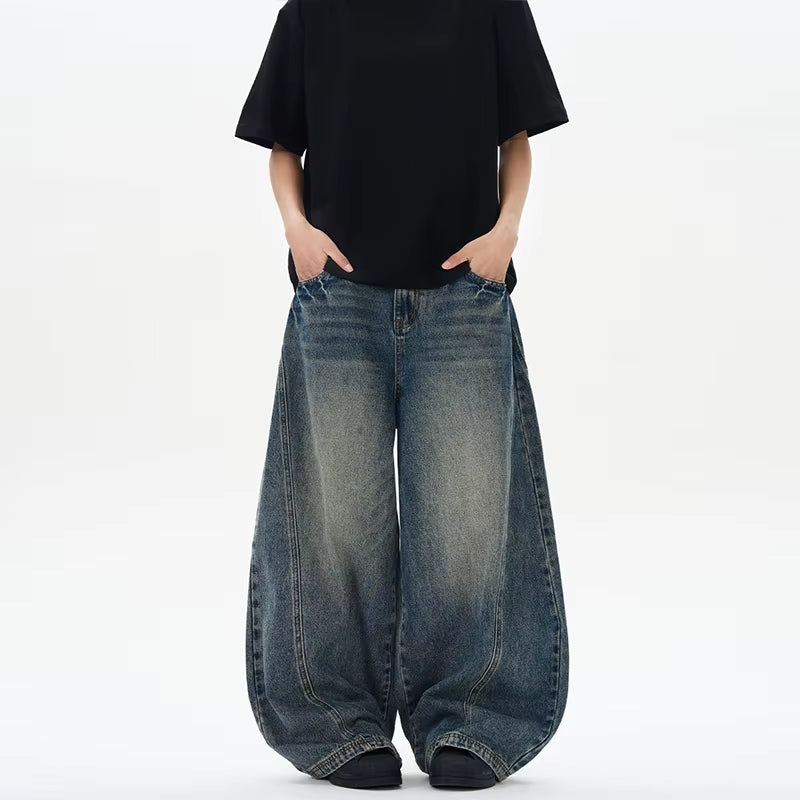 Elevate Your Street Style with Our Vintage-Inspired Oversized Wide Leg Denim Jeans for Men - Perfect for Spring and Autumn!