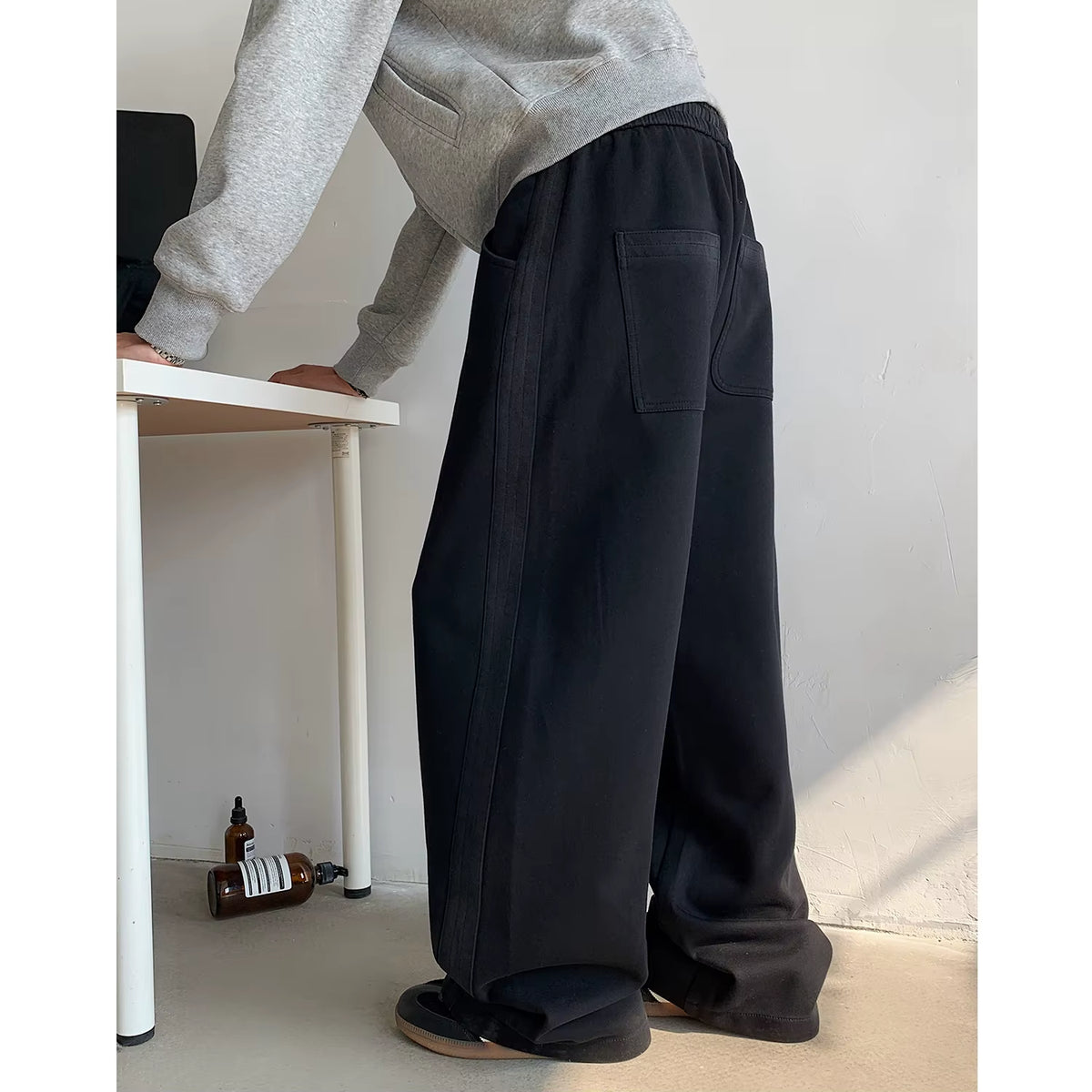 New Men'S Casual Pants Side Striped Wide Leg Outdoor Sports Pants Straight Sweatpants Neutral High-Quality Long Baggy Trousers