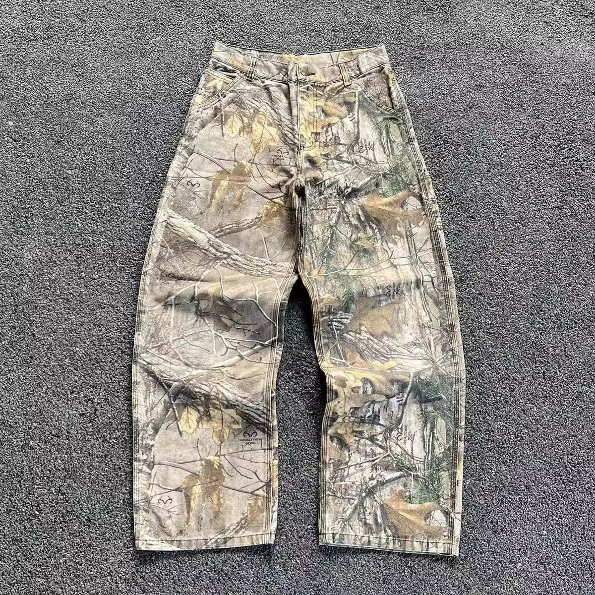 Men's Tree Branch Camouflage Jeans - American Style Y2K Wide Leg Retro Loose Fit Streetwear Camo Pants