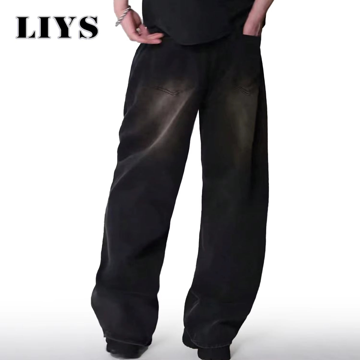 Men's Korean Style Four Season Casual Jeans - High Street Straight Loose Wide Leg in Black, Grey, and Blue