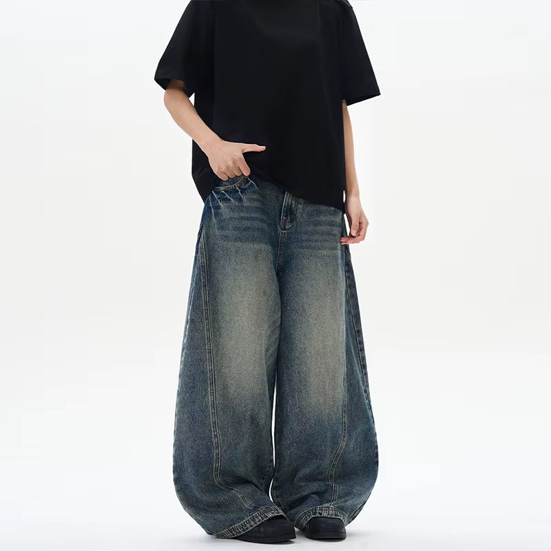 Elevate Your Street Style with Our Vintage-Inspired Oversized Wide Leg Denim Jeans for Men - Perfect for Spring and Autumn!