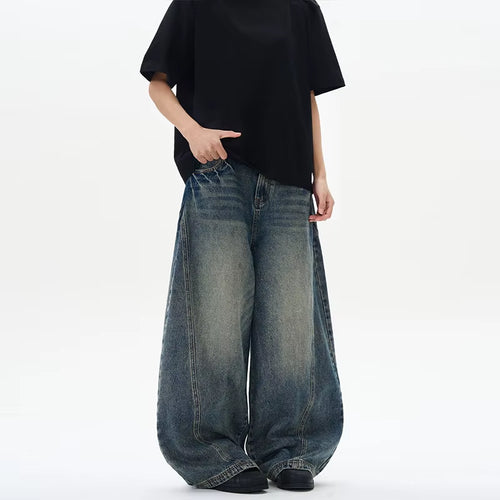 Elevate Your Street Style with Our Vintage-Inspired Oversized Wide Leg Denim Jeans for Men - Perfect for Spring and Autumn!