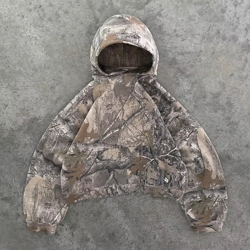 Y2K Retro Camouflage Zip-Up Hoodie - Stylish Oversized Unisex Sweatshirt for High Street Hip Hop Fashion